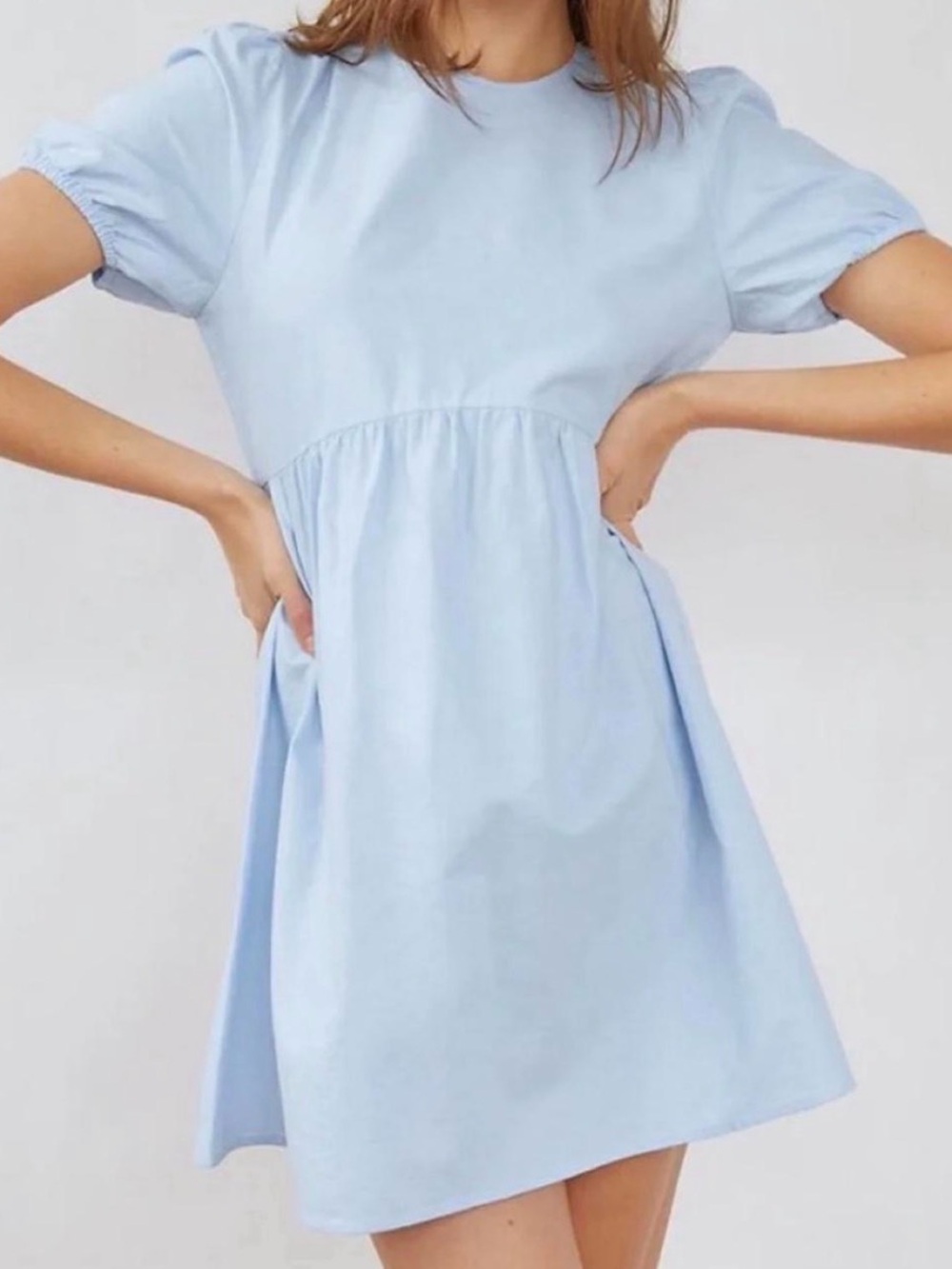 Sunday Best Light Blue Puff Sleeve Mini Dress